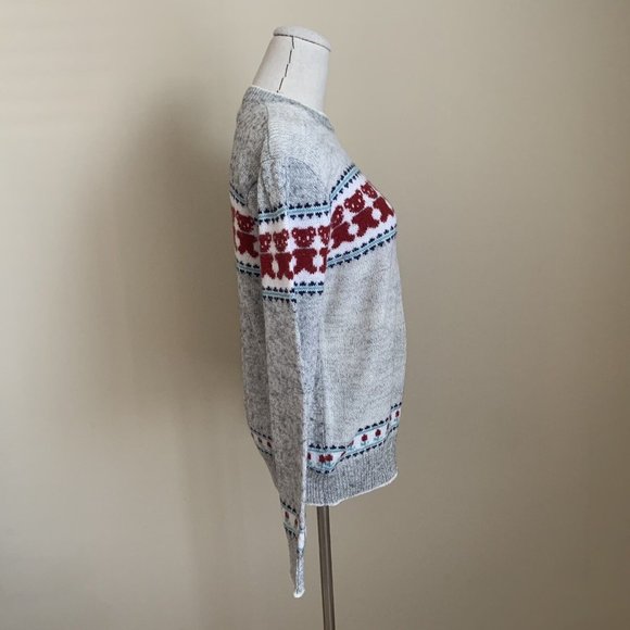 Vintage 80s Teddy Bear and Flower Acrylic Sweater KAWAII CUTE Cottage - Picture 5 of 11